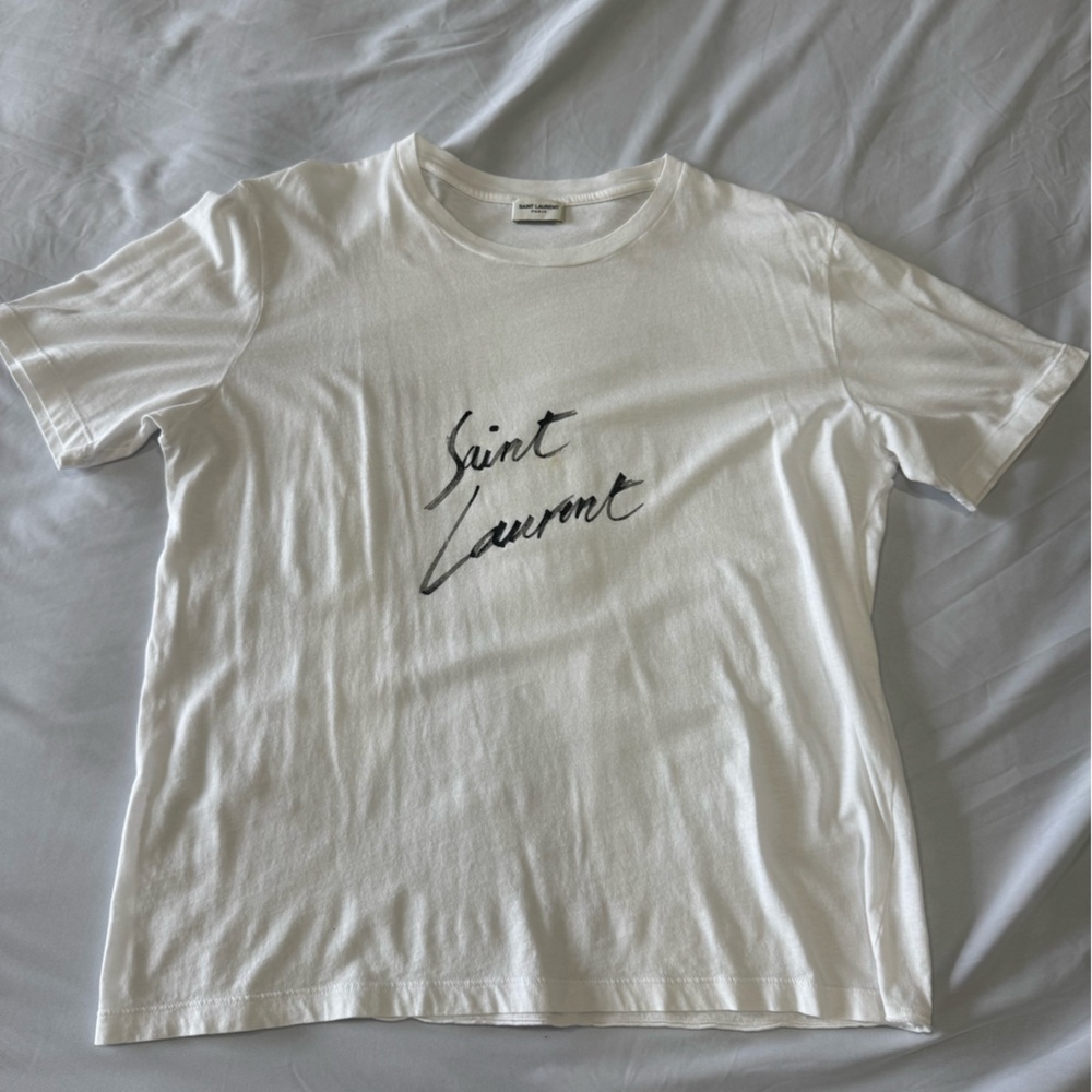 Saint Laurent, Women's Top, Saint Laurent White Signature Logo T-Shirt